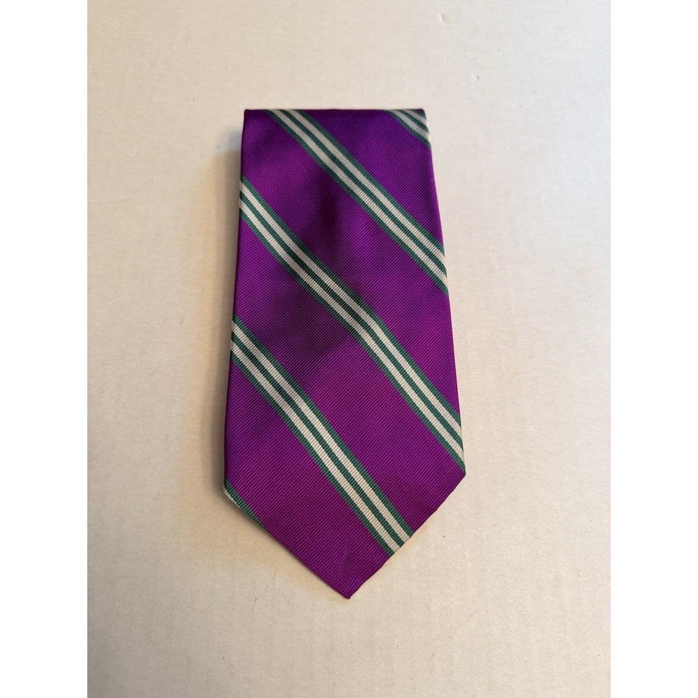 Vintage Abercrombie & Fitch Made in USA 100% Silk Tie Purple Green White Stripe